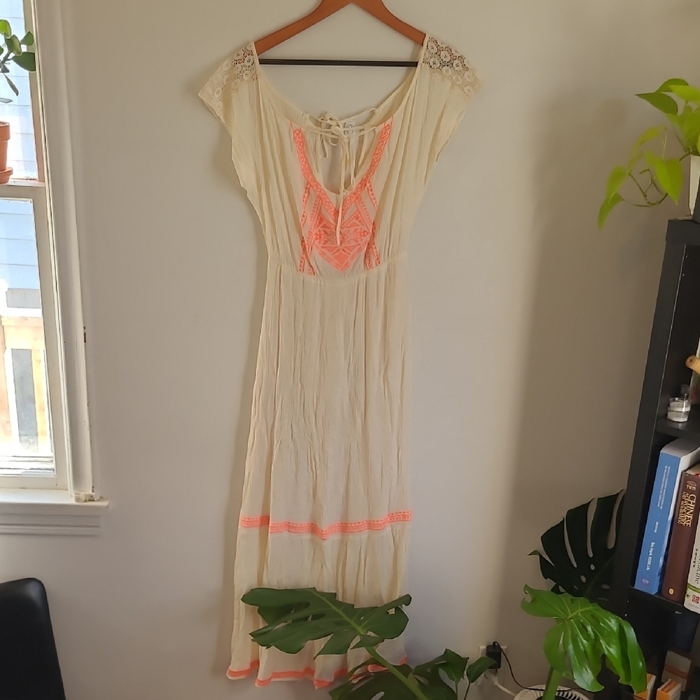 Flying Tomato Crepe Cream Maxi Sundress With Neon Accents